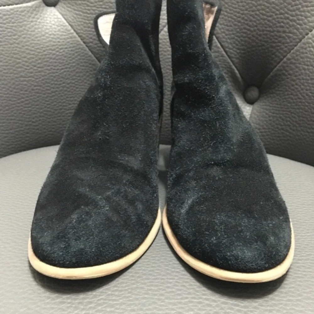Hinge Suede Chunky Stacked Wood Heel Booties 9.5M